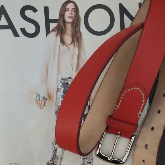 Talbots Red Leather Belt Silver Buckle Fashion Women Casual Accessory Size S - Picture 1 of 6